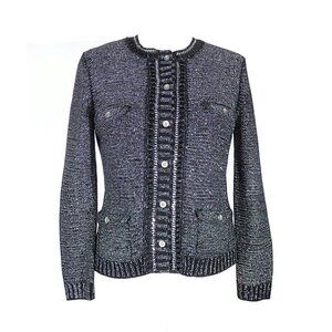 Hanae Mori Knit Cardigan Wweater Black Medium fall winter preppy vintage classic